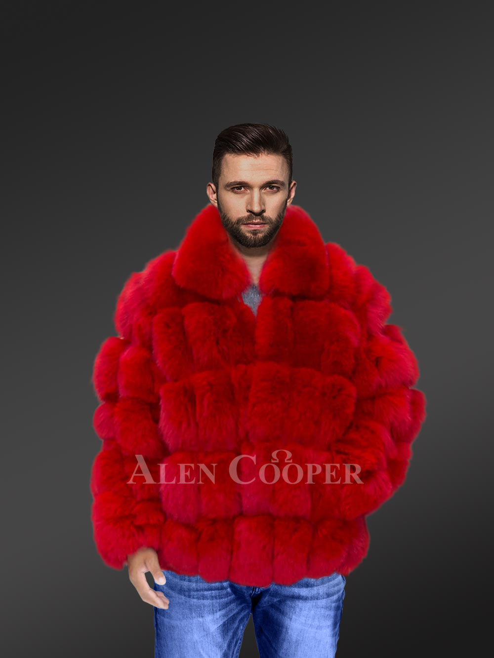 Men’s Red Dyed Fox Fur Bomber