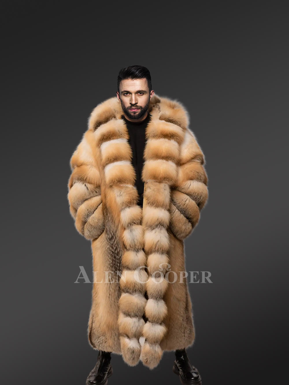 Men’s Red Fox Fur Long Tuxedo Coat