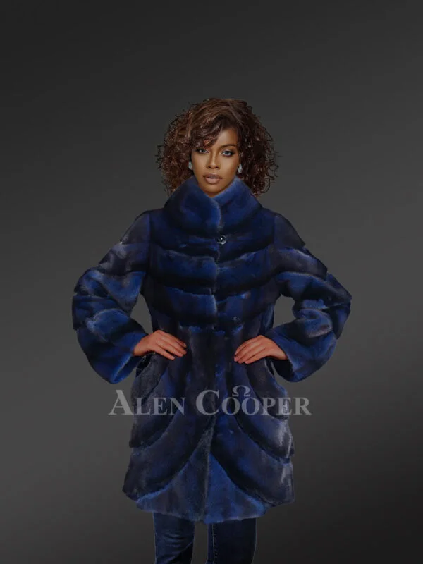 Women’s Stylish Mink Fur Coat in Navy