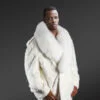 Men’s Oversized Sheared Blue Iris Section Mink Pea Coat With Fox Fur Collar in White