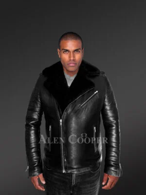 Biker Leather Jacjet with Sheepskin Frontline (1)