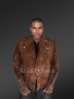 Brown Biker Jacket of Suede Leather