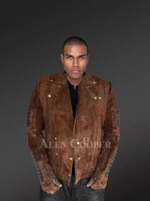 Brown Biker Jacket of Suede Leather