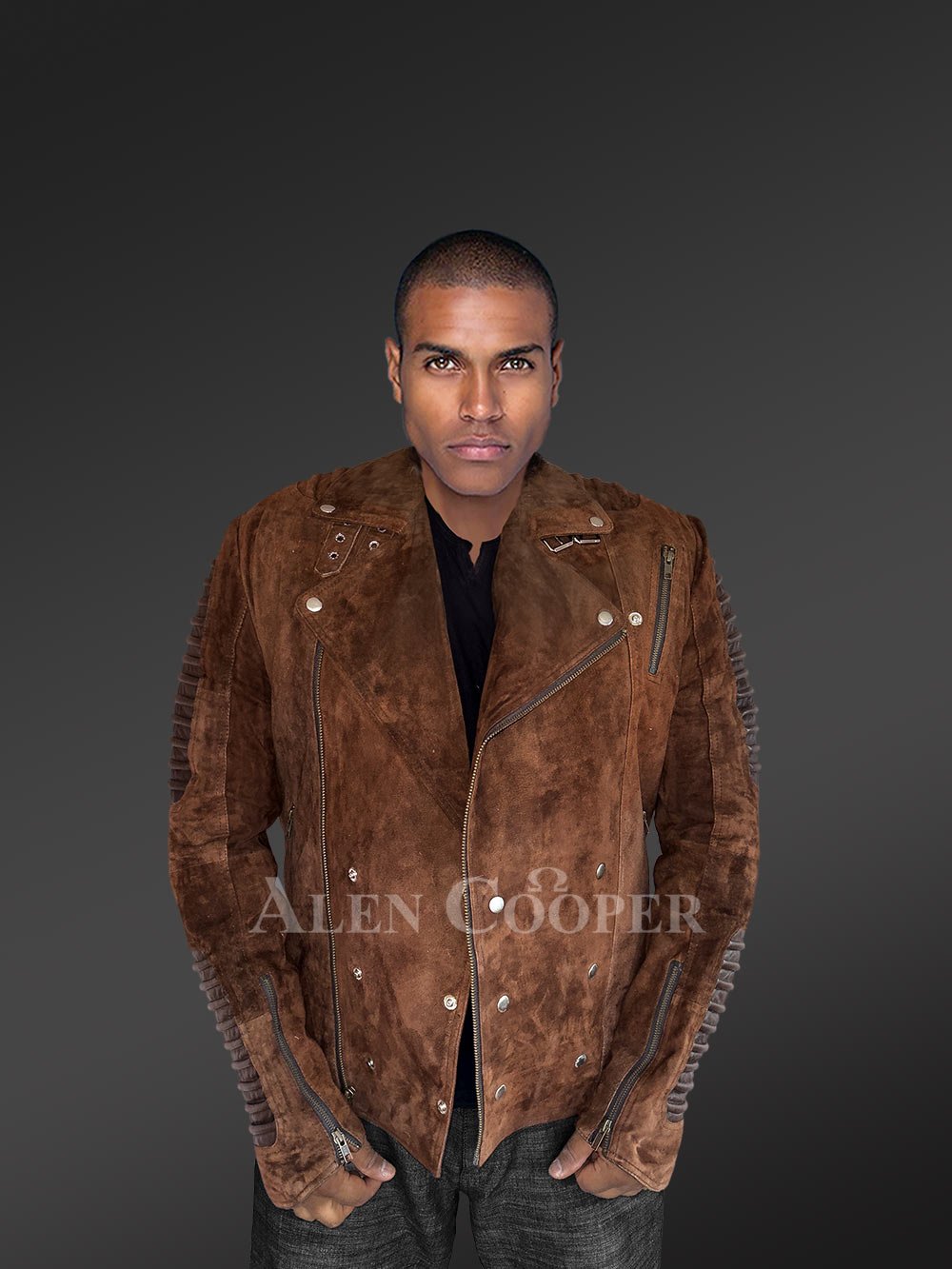 Brown Biker Jacket of Suede Leather