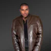 Brown Leather Jacket with Zippers Stylizing Men