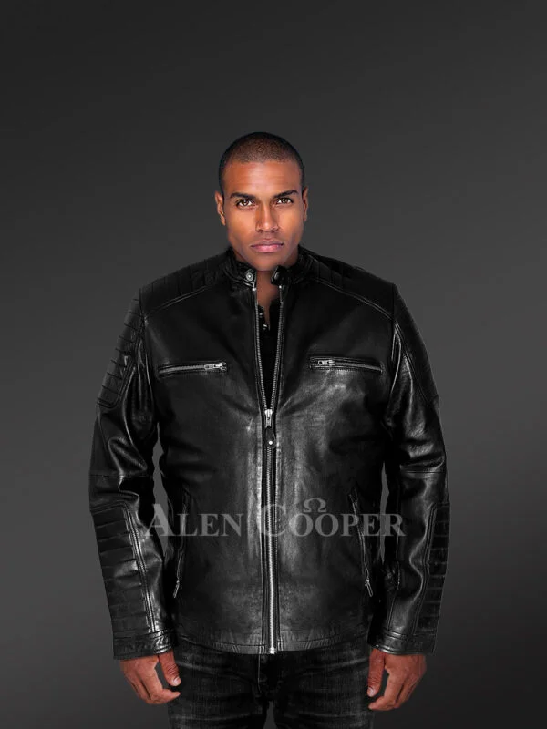 Leather Jacket with Zipper Accents Men’s