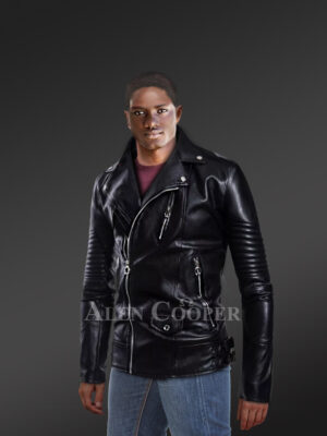 Men’s Biker Leather Jacket with Quilt Muscles