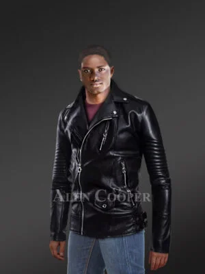 Men’s Biker Leather Jacket with Quilt Muscles