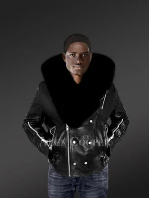 Mens Hooded Leather Biker Jacket