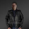 Men’s JD 28” Leather Jacket with Removable Shearling Collar