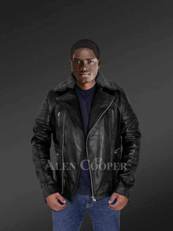 Men’s JD 28” Leather Jacket with Removable Shearling Collar