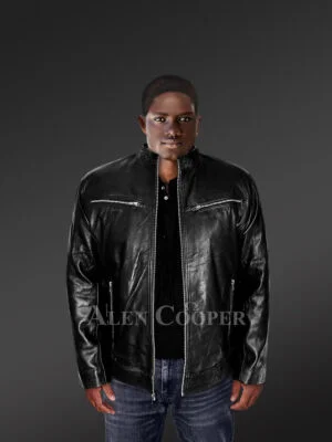 Men’s Rapper Leather Jacket with Zipper Accents