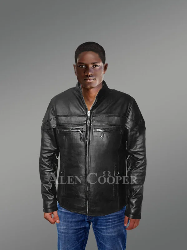 Mens Turtle Neck Leather Jacket