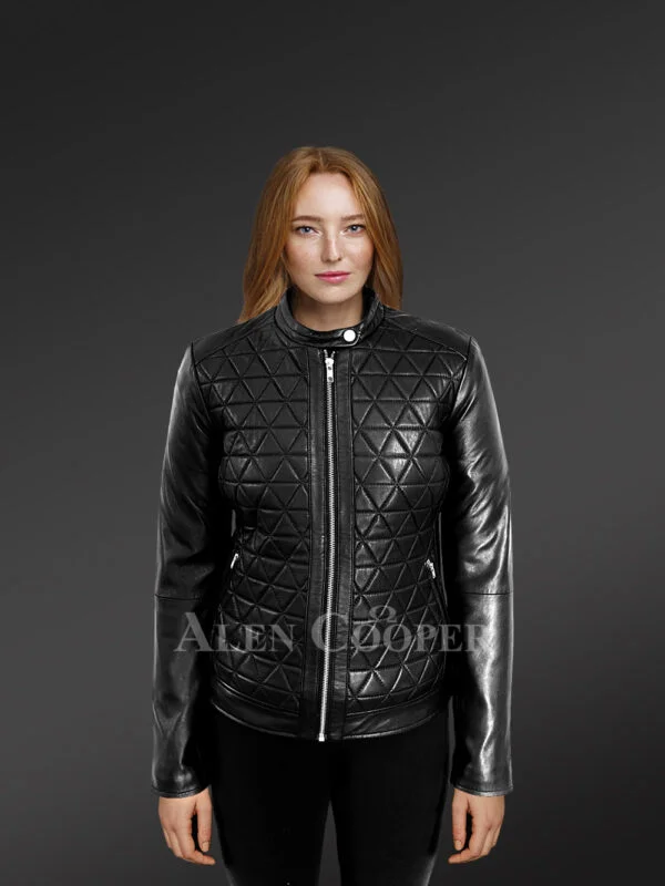 Women’s Leather Biker Jacket in Quilt