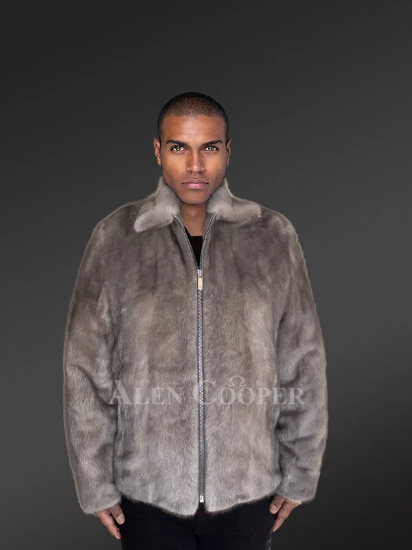 Men’s Fullskin Blue Iris Grey Mink Bomber