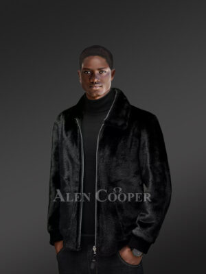 mens black mink bomber jacket