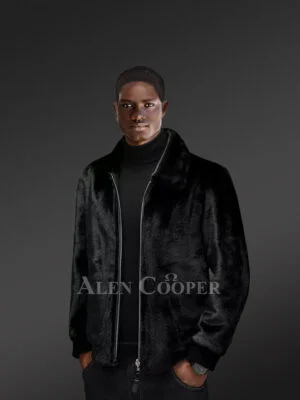 mens black mink bomber jacket