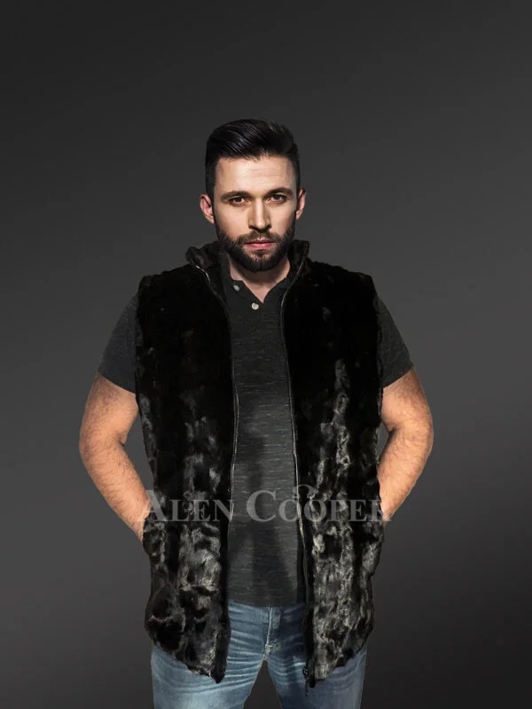 Mink Fur Vest in Black - Image 3