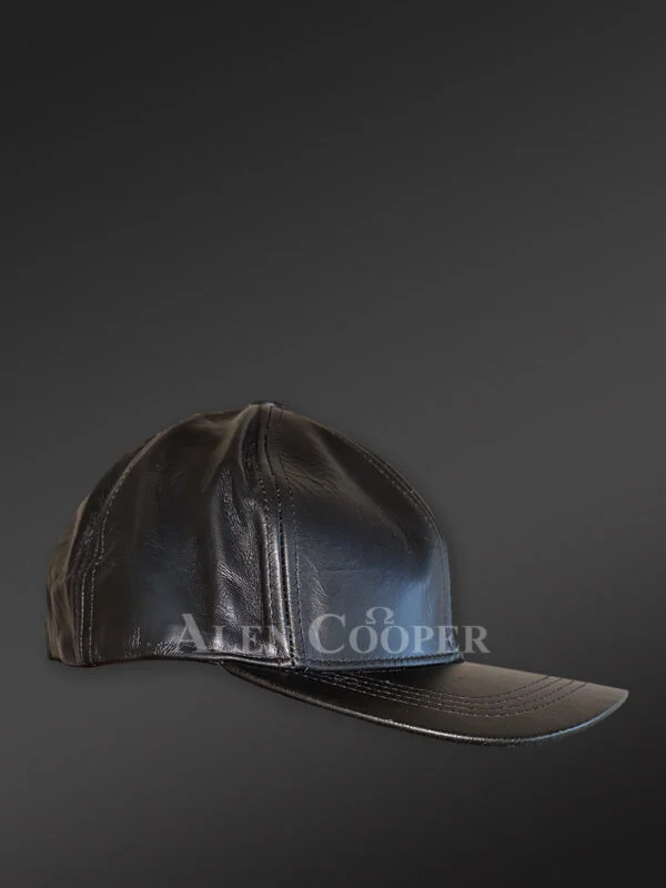 Mens Black Leather Basketball Hat for Chic Casual or Semi-Formal Look - Image 2