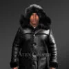 Men’s Mid Length Hooded Shearling Coat