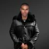 Men’s Mid Length Hooded Shearling Coat