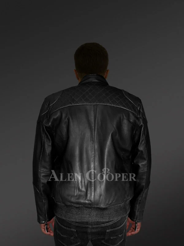 Mens Trendy Leather Bomber Jacket - Image 6