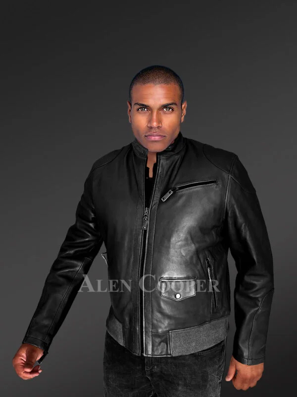 Mens Trendy Leather Bomber Jacket - Image 4