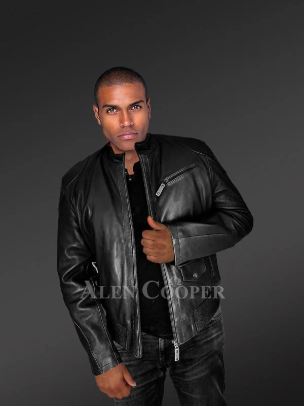 Mens Trendy Leather Bomber Jacket - Image 5