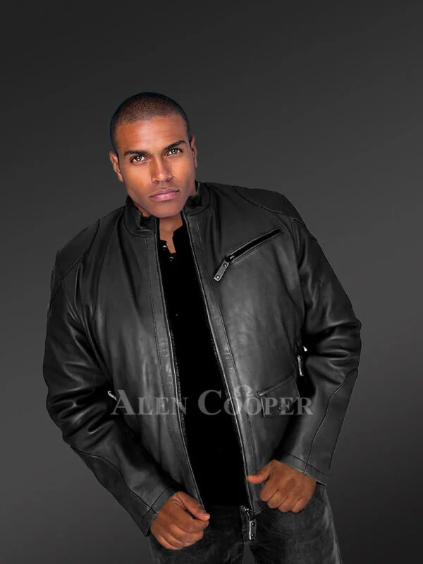 Mens Trendy Leather Bomber Jacket - Image 3