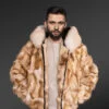 Men’s Whisky Gold Fox Fur Bomber with Hood