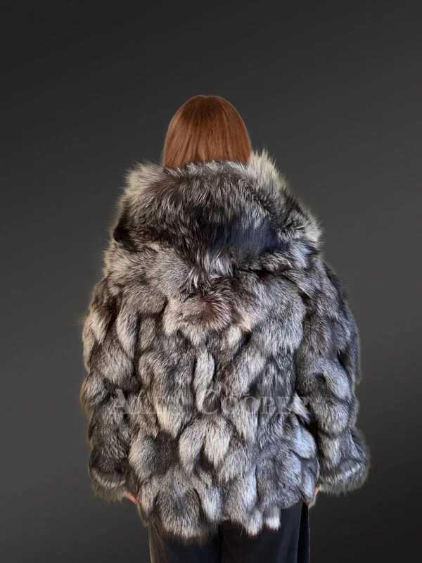 Women’s Silver Fox Fur Bomber Jacket with Accent Cuffs - Image 5