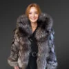 Women’s Silver Fox Fur Bomber Jacket with Accent Cuffs