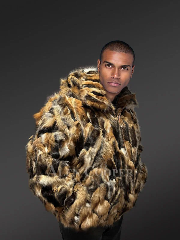 Men’s Grey Fox Fur Bomber with Hood