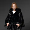 Women's Mink Baggy Cape Coat with Hood