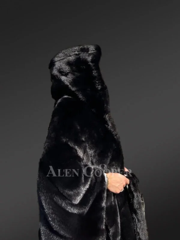 Women's Mink Baggy Cape Coat with Hood - Image 7