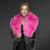 Black Leather Jacket with Fox Fur Collar