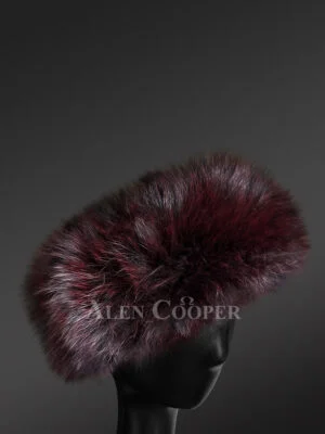 Fox Fur Headband in Burgundy