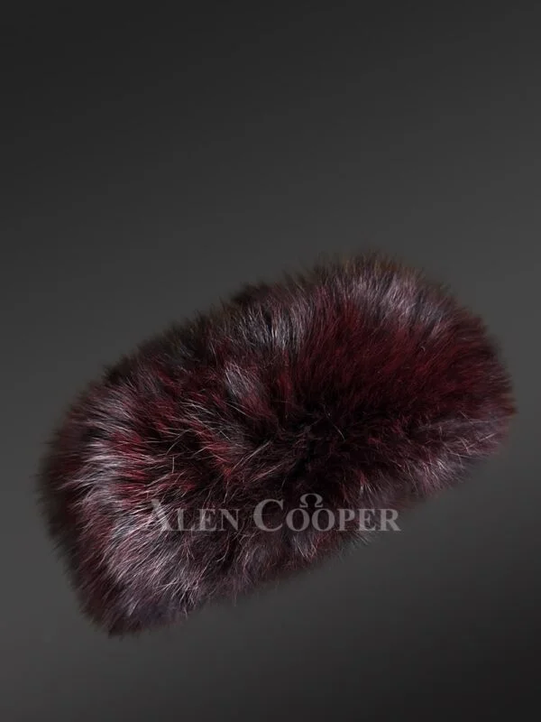 Fox Fur Headband in Burgundy