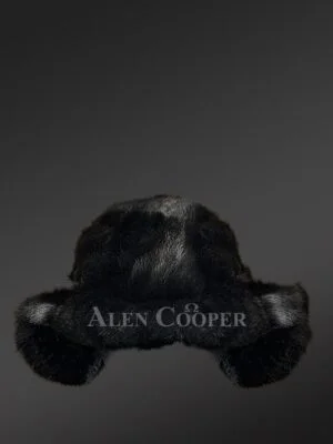 Mink Roller Hat with Fox Fur in Black