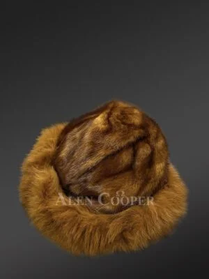 Mink Roller Hat with Fox Fur in Whisky