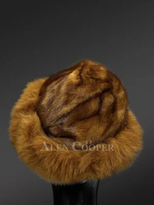 Mink Roller Hat with Fox Fur in Whisky