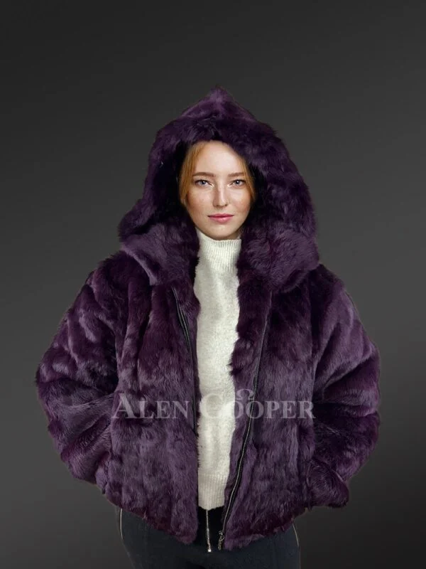 Womens Purple Rabbit Fur Bomber – Looks Unique & Feels Comforting - Image 2