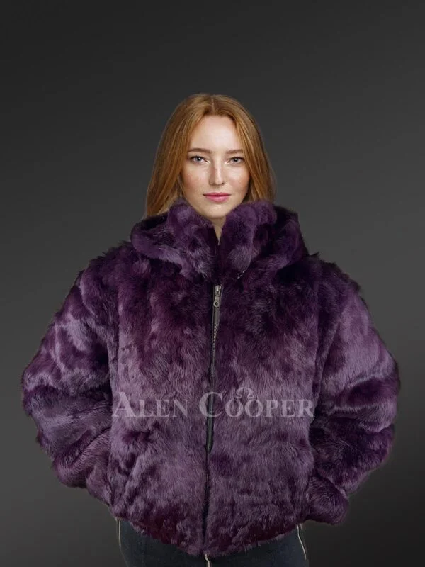 Womens Purple Rabbit Fur Bomber – Looks Unique & Feels Comforting - Image 4