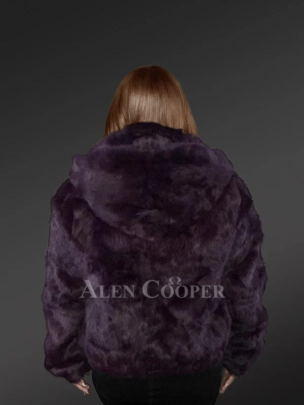 Womens Purple Rabbit Fur Bomber – Looks Unique & Feels Comforting - Image 6