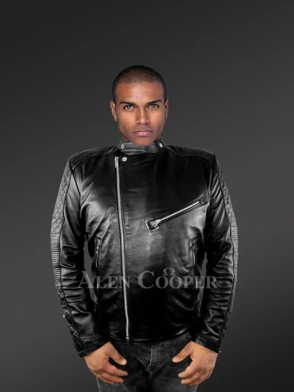 mens black leather biker jacket