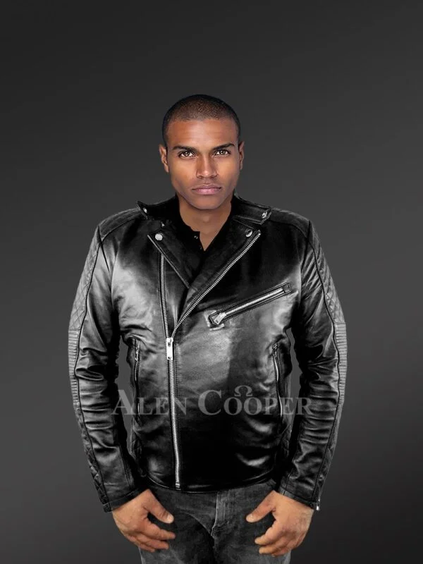 Men’s Street Biker Jacket with Quilted Accents - Image 4